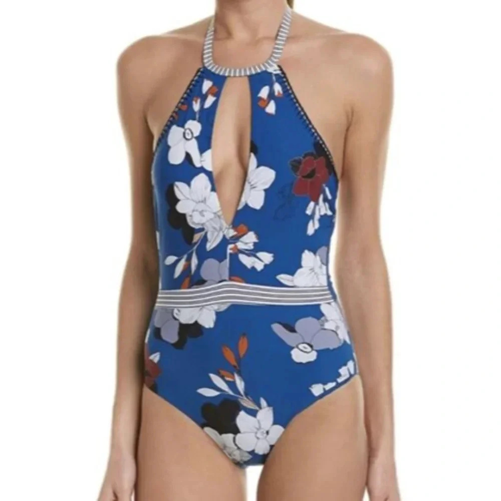 Red‎ Carter Size XS One Piece Floral Print Blue White Exclusive Swimsuit…